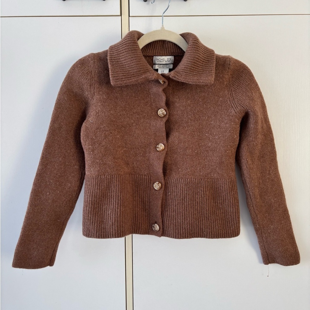 Rachel Zoe Brown Women Cardigan (Medium fits XS) Extra fine Merino Wool Academia
